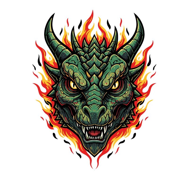 Flames Dragon Head Fire Illustration
