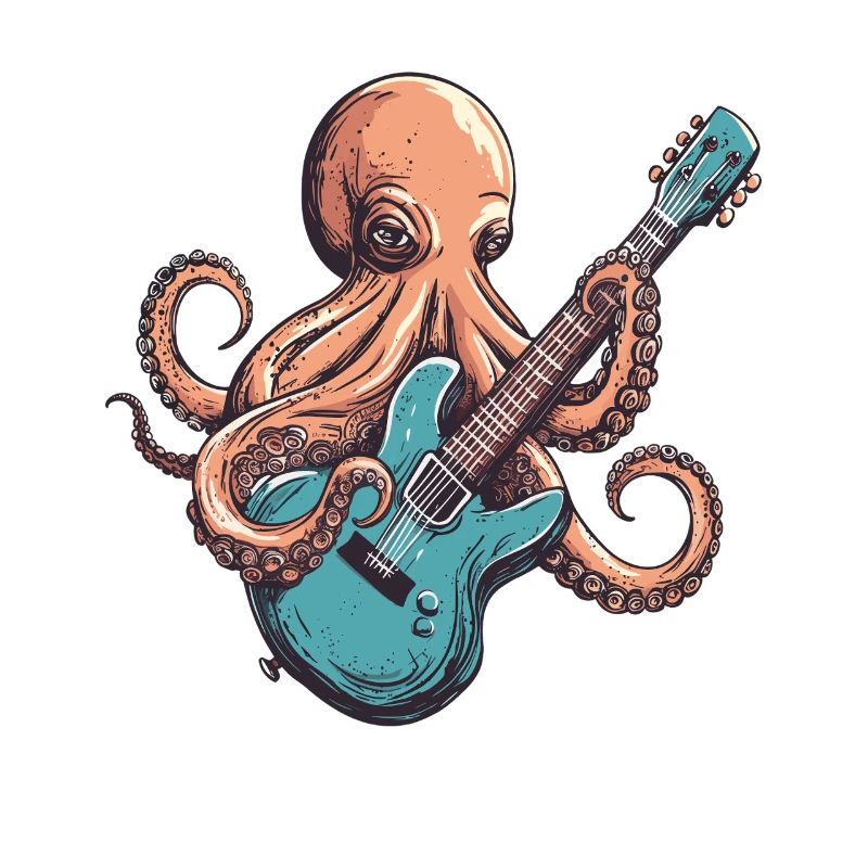 Tintenkrake mit E-Gitarre