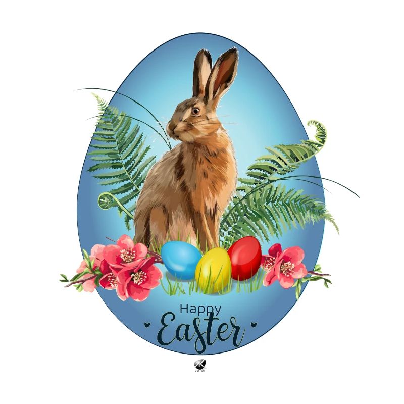 Bunny, Easter eggs and cherry blossoms illustration