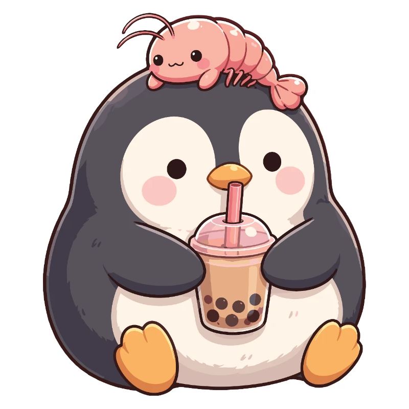 Kawaii Penguin Bubble Tea Boba Shrimp Low