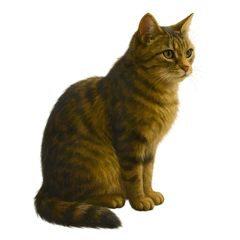 Sitzende, getigerte Katze