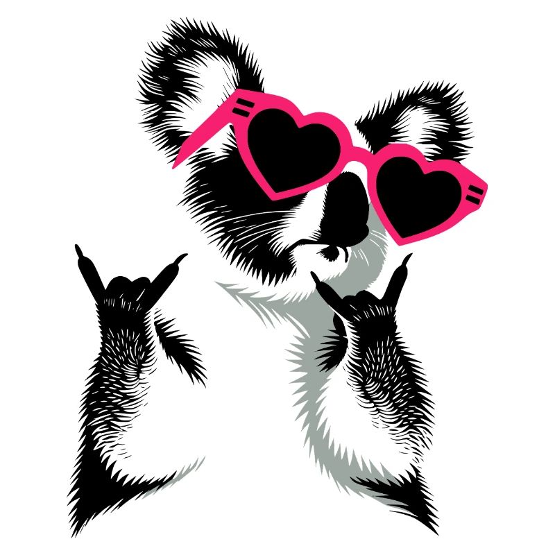 Koala mit Herzbrille Rockhandzeichen