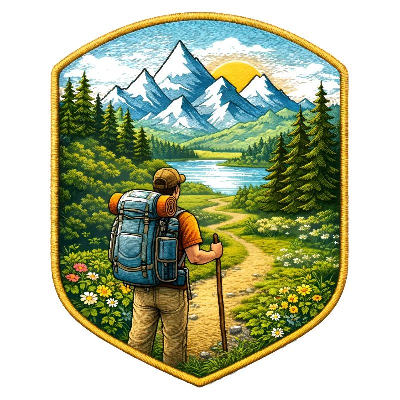 Hiker patch with mountain landscape