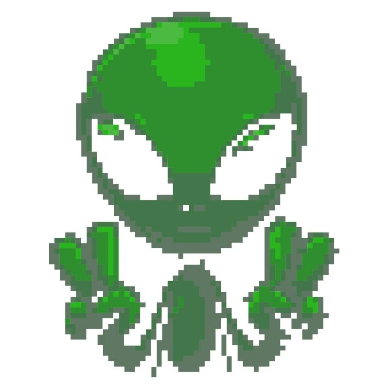 Pixel grünes Alien-Friedenszeichen