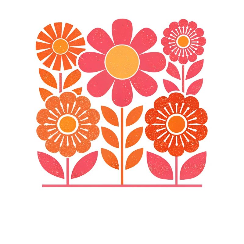 Fleurs rétro roses et oranges avec des feuilles