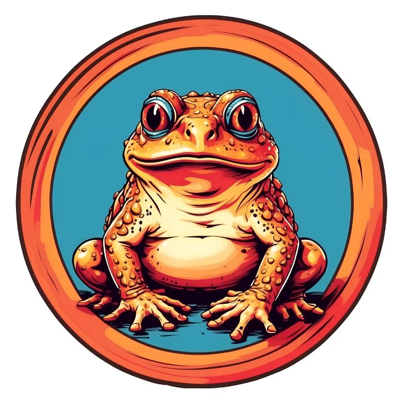 Frosch mit Mütze auf Farbklecksen