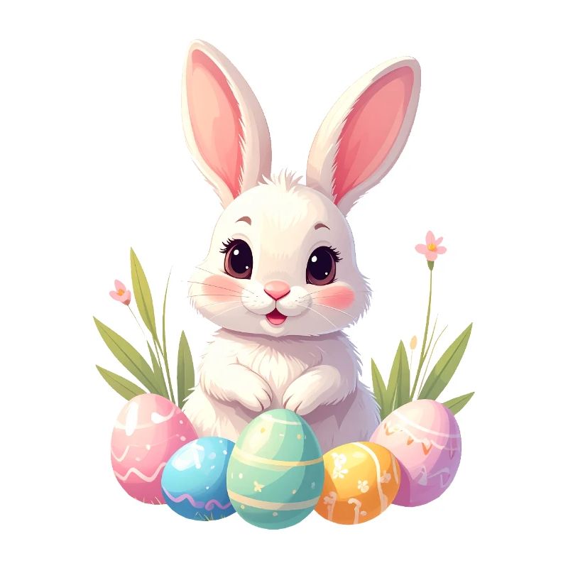 Easter bunny with pastel Easter eggs