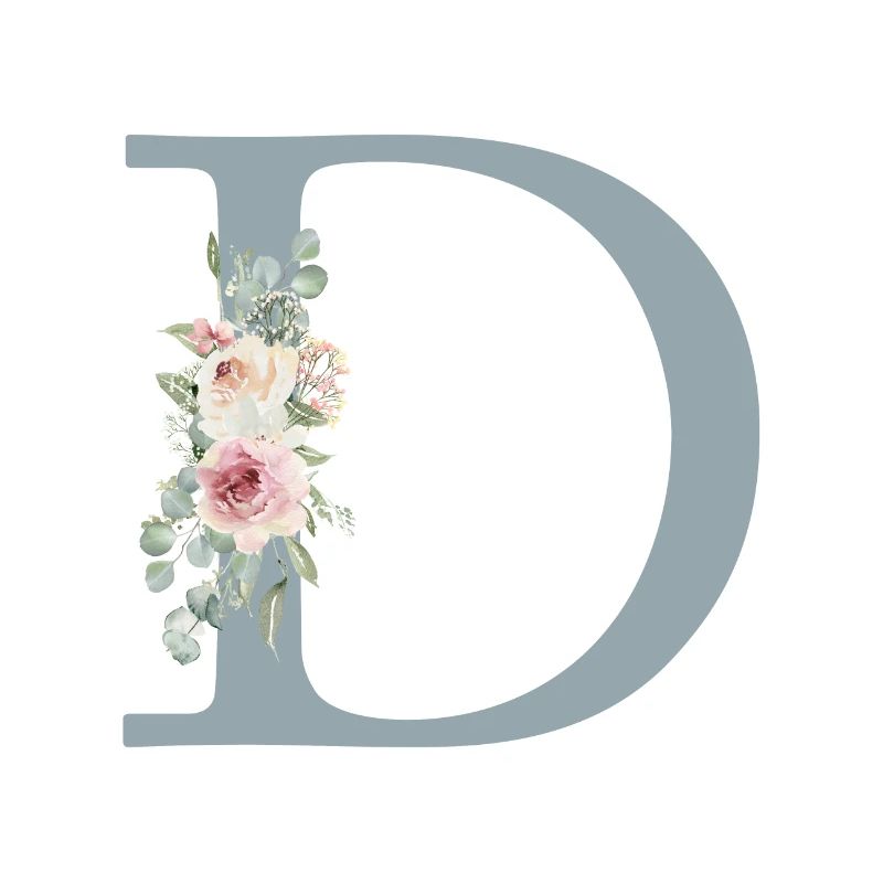 D| Monogram | Eucalyptus Pastel Flower Blue