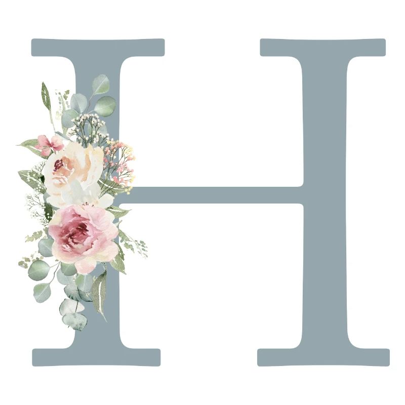 H| Monogramm | Eukalyptus-Pastell-Blumen-Blau