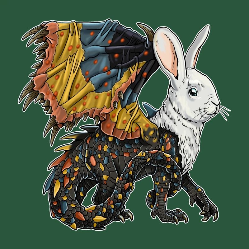 Fantastic creature: half dragon, half rabbit.