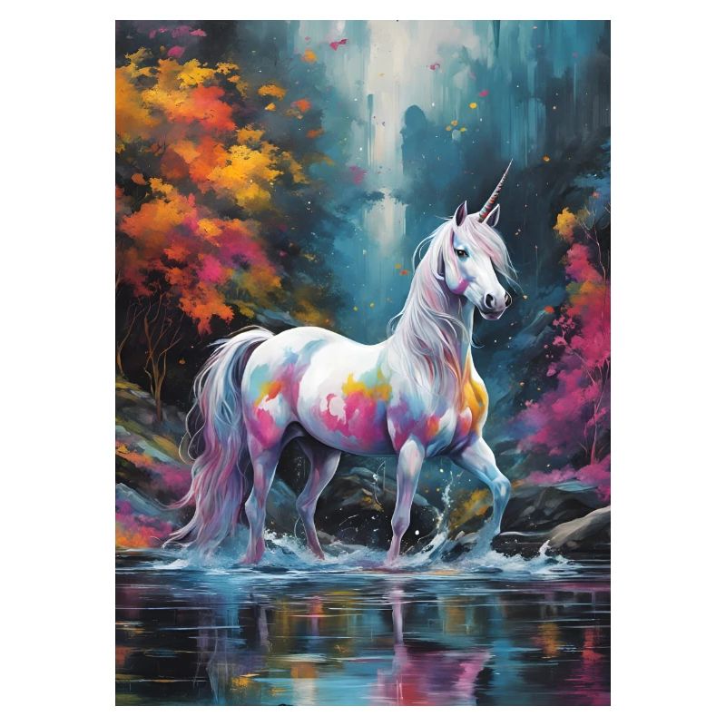 Ein Einhorn mit Farbtupfern