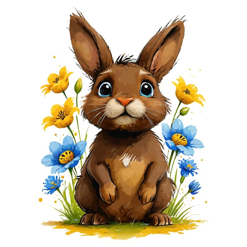 Lapin brun mignon parmi les fleurs