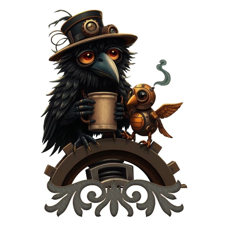 Steampunk Rabe mit Becher