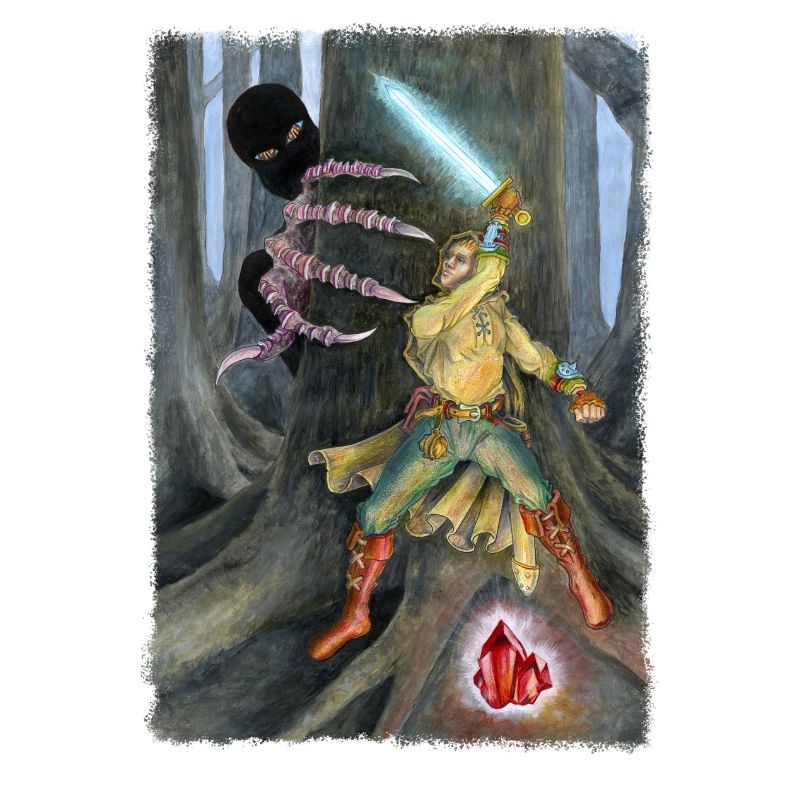 Fantasy Hero Battling Shadow Creature