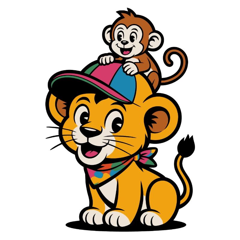 Süßer Löwe und Affe – Beste Freunde