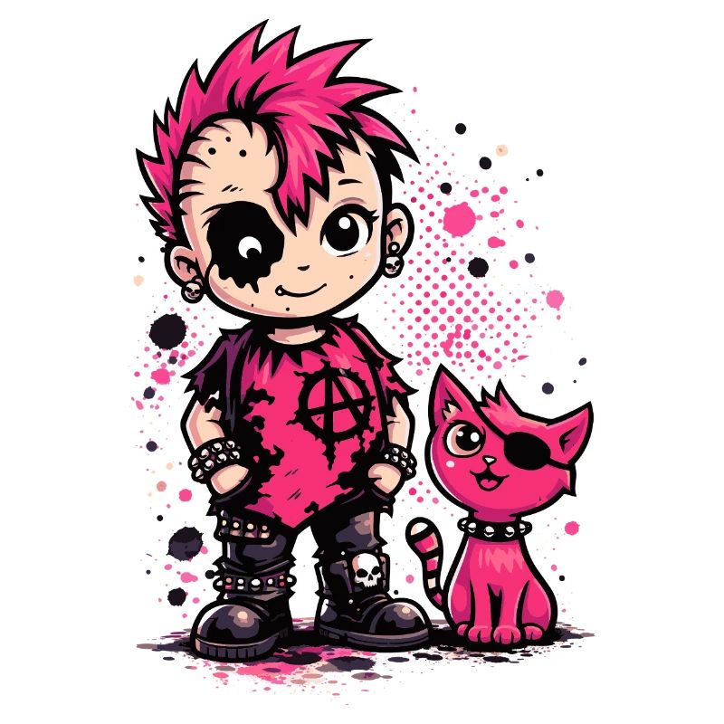 Punk Kid mit pinker Katze
