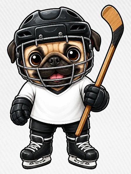 Süßer Mops Eishockeyspieler Comic Cartoon