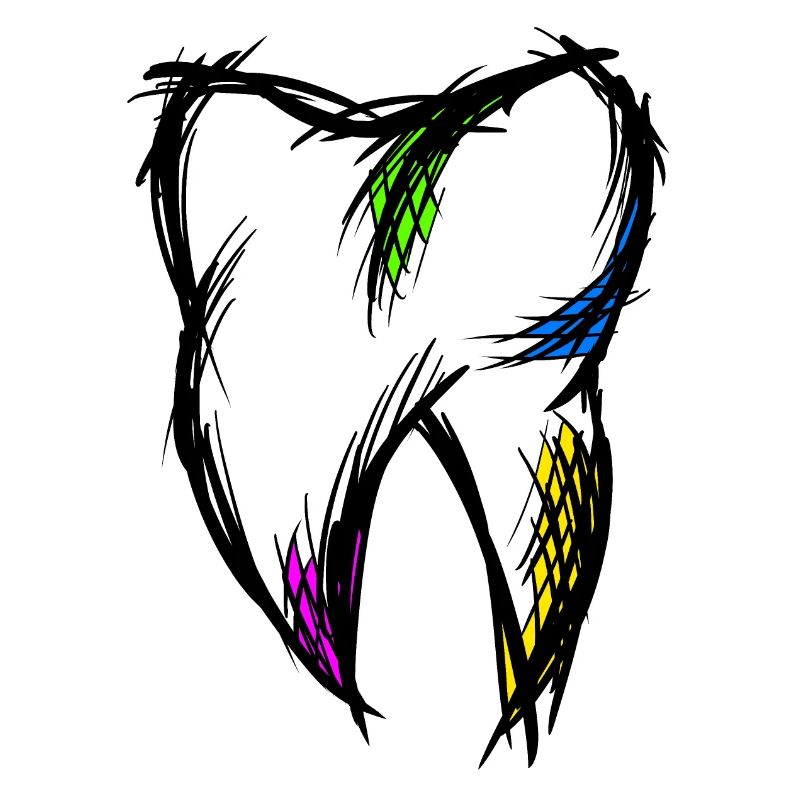 Dent colorée, dessin, dessinée à la main.