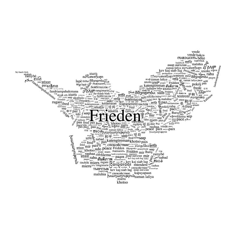 Friedenstaube / Frieden (wordcloud / schwarz)