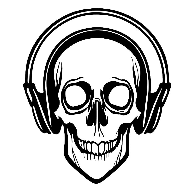 Skull hört Musik mit Kopfhörern