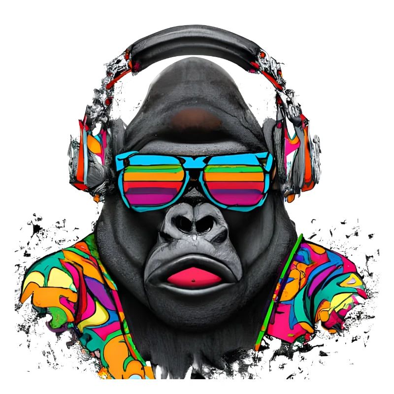 Hingucker Gorilla mit Kopfhörern und Sonnenbrille