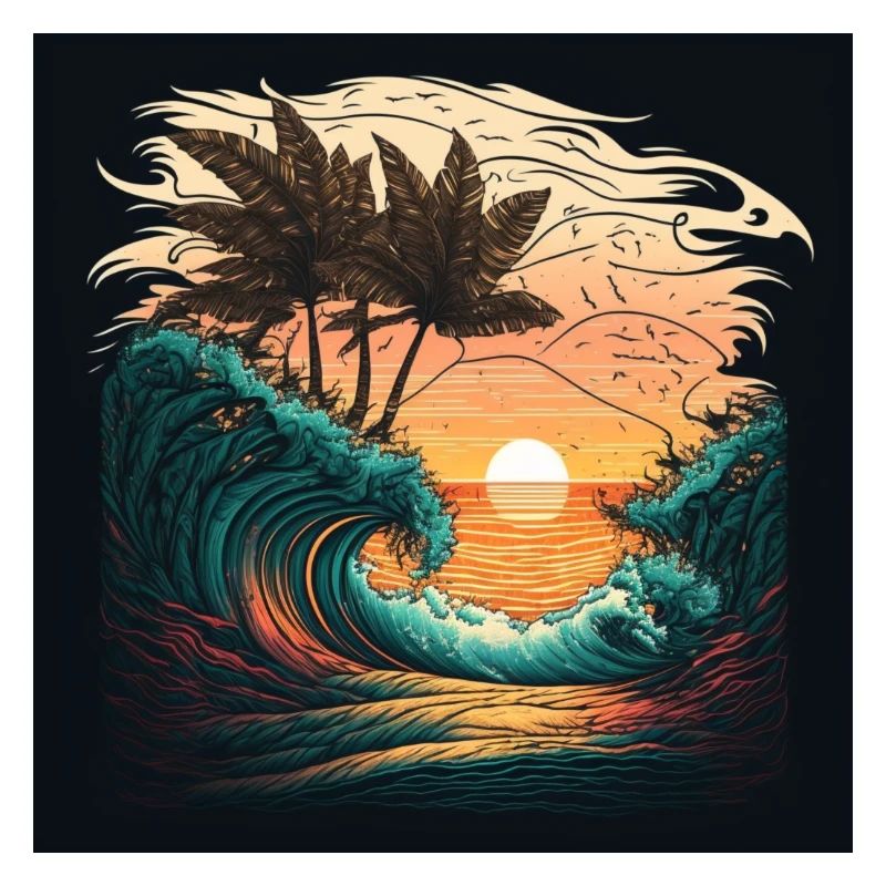 Ocean waves Sunset Palms