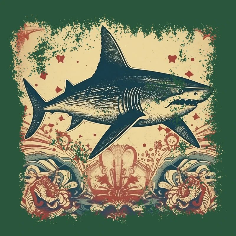 Cool retro shark with 50s patterns