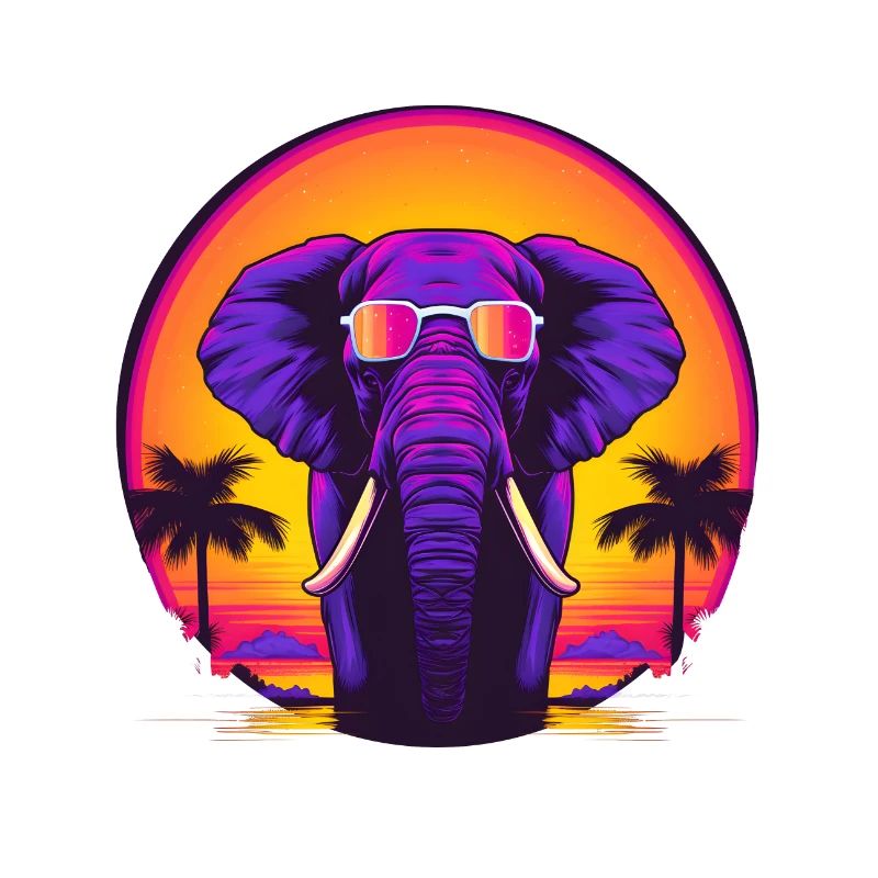 Synthwave Elephant African Sunset