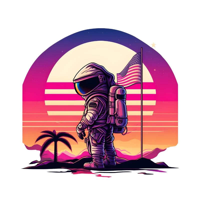 Synthwave Astronaut Space Sunset