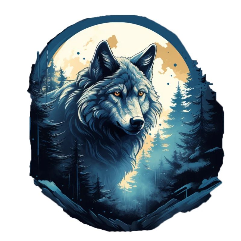 Mystical wolf at night