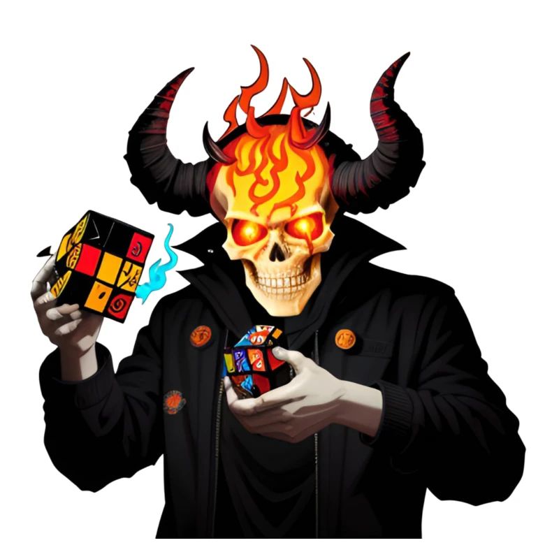 Horned skull | manipulating his puzzle cubes