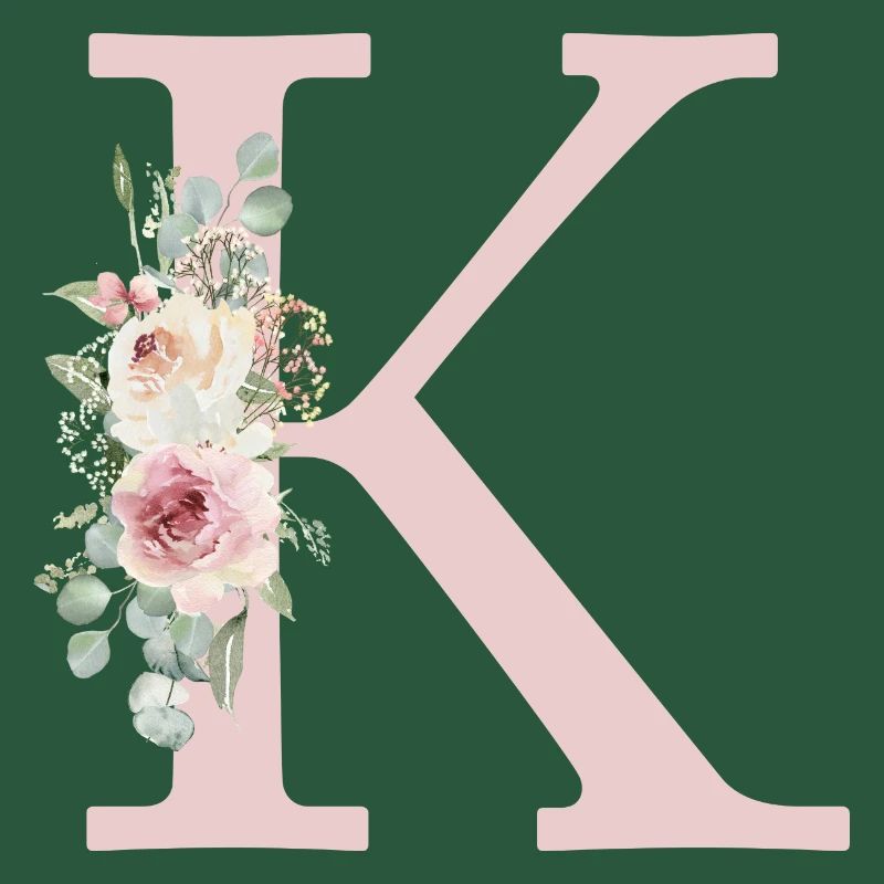 K| Monogramme | Eucalyptus Pastel Fleur Bleu