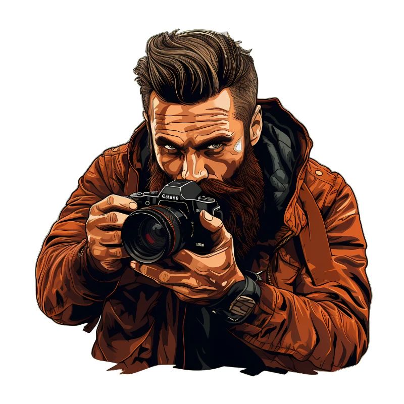Bärtiger Fotograf mit Lederjacke