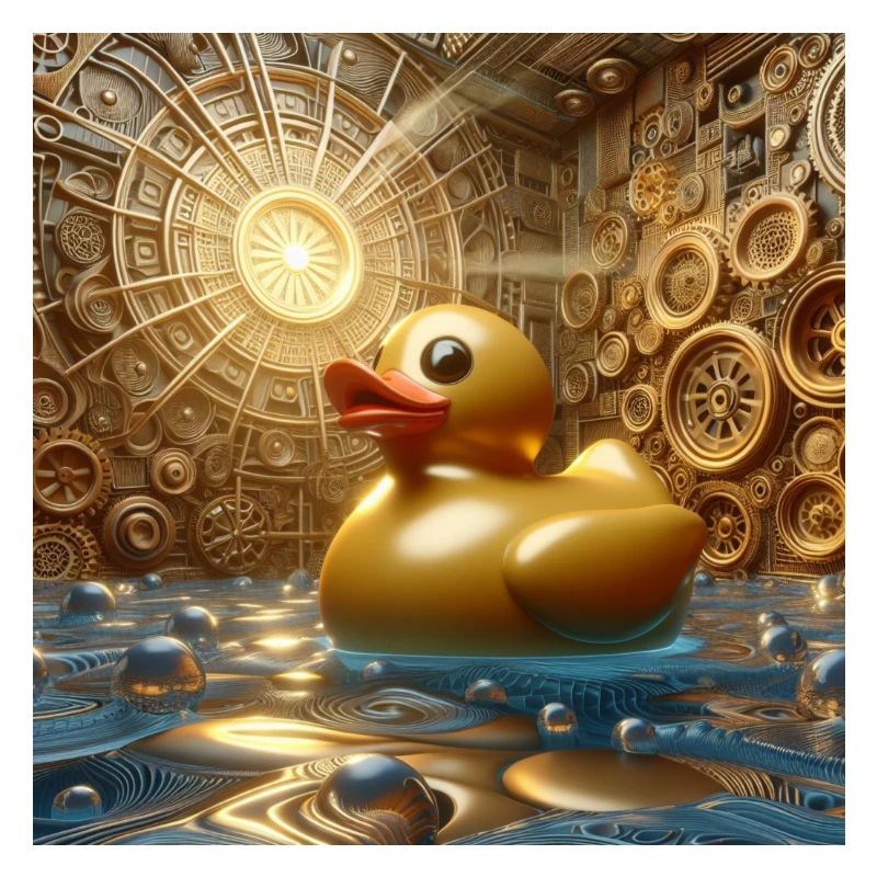Bath Duck in Gold in Risograph Hyperrealism