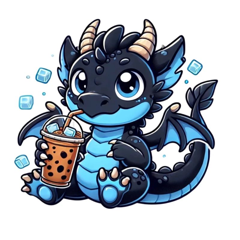 Cute blue Dragon iced Coffee , Drache Eiskaffee