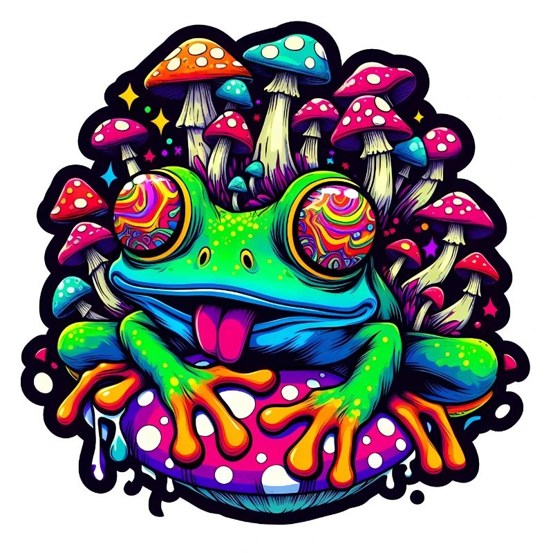 Psychedelischer Frosch mit Pilzen