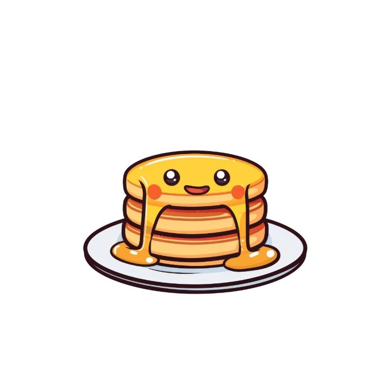 Cheerful pancake stack on plate in cartoon