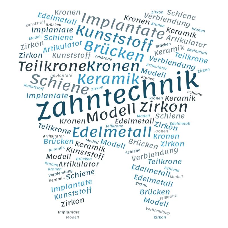 Zahntechnik Wordcloud blau