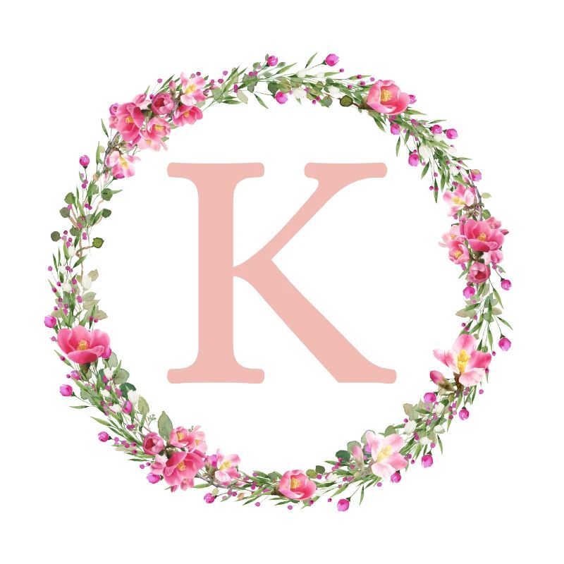 K Monogramm, Blumen-Kranz, personalisierbar