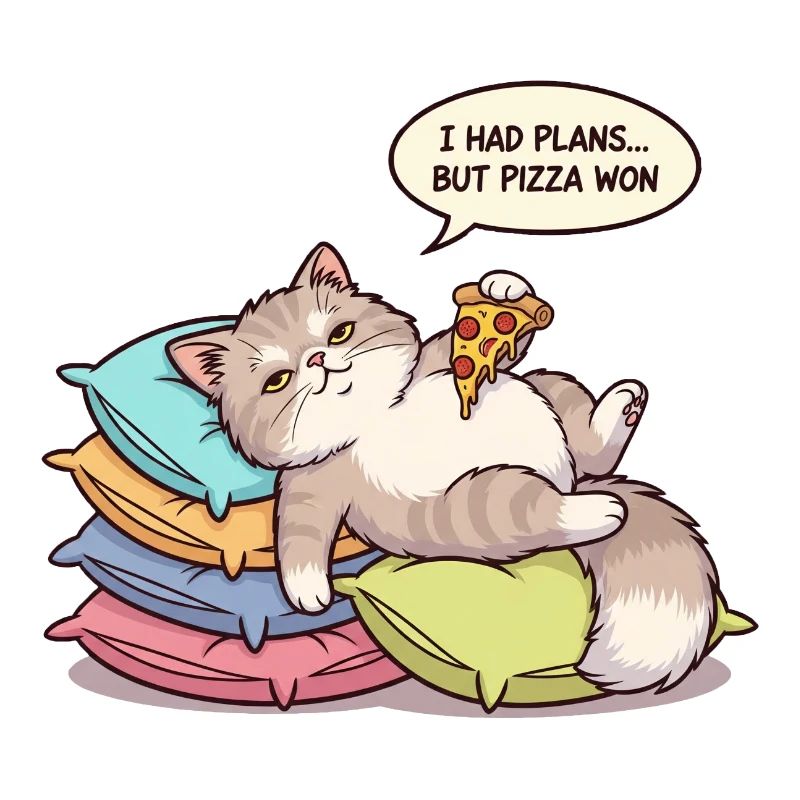 Faule Katze mit Pizza