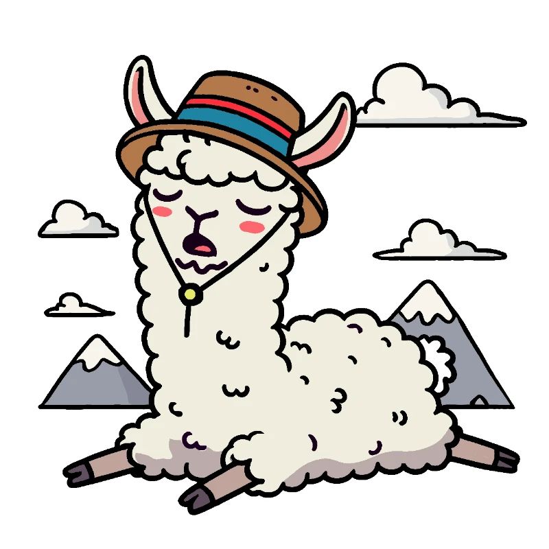 Comic Llama Hat Clouds Mountains Sleep Break