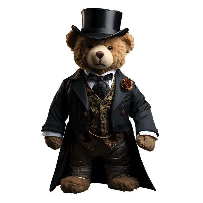 Plush bear in black tailcoat