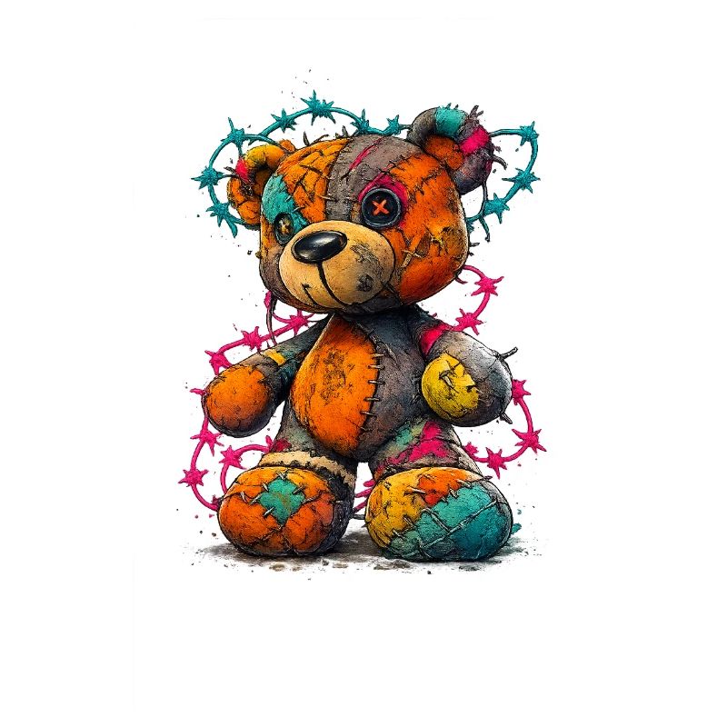 Patchwork Teddybär mit Neonfäden