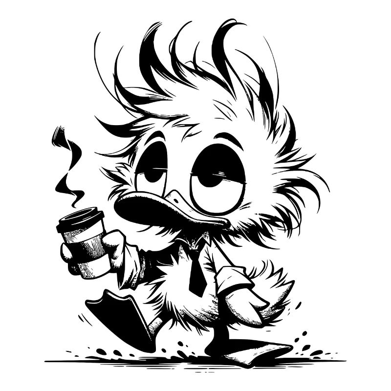Sleepy Office Duck with Coffee Mug