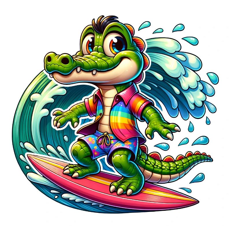 Crocodile sur planche de surf drôle de crocodile surfeur