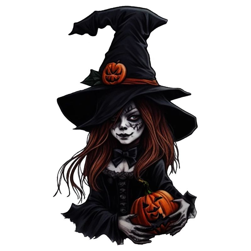 Halloween witch with pumpkins