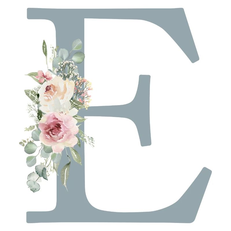 E| Monogram | Eucalyptus Pastel Flower Blue