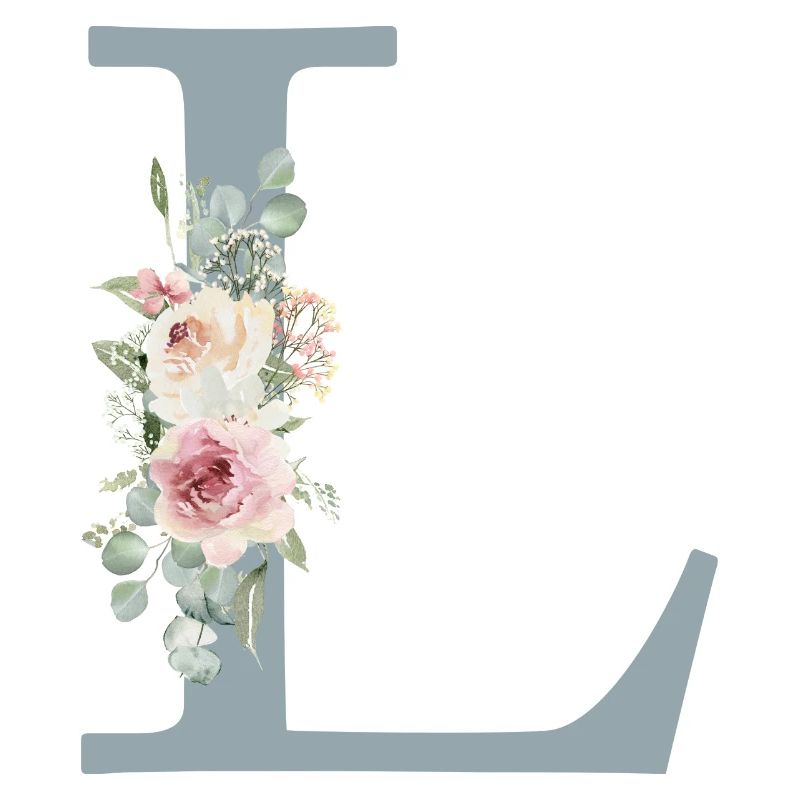 L| Monogram | Eucalyptus Pastel Flower Blue