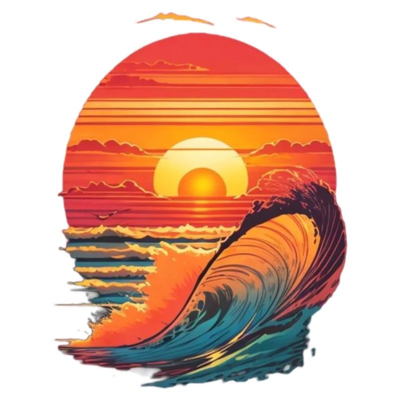 retro sunset and waves