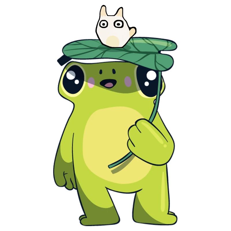 Frosch mit Blatt